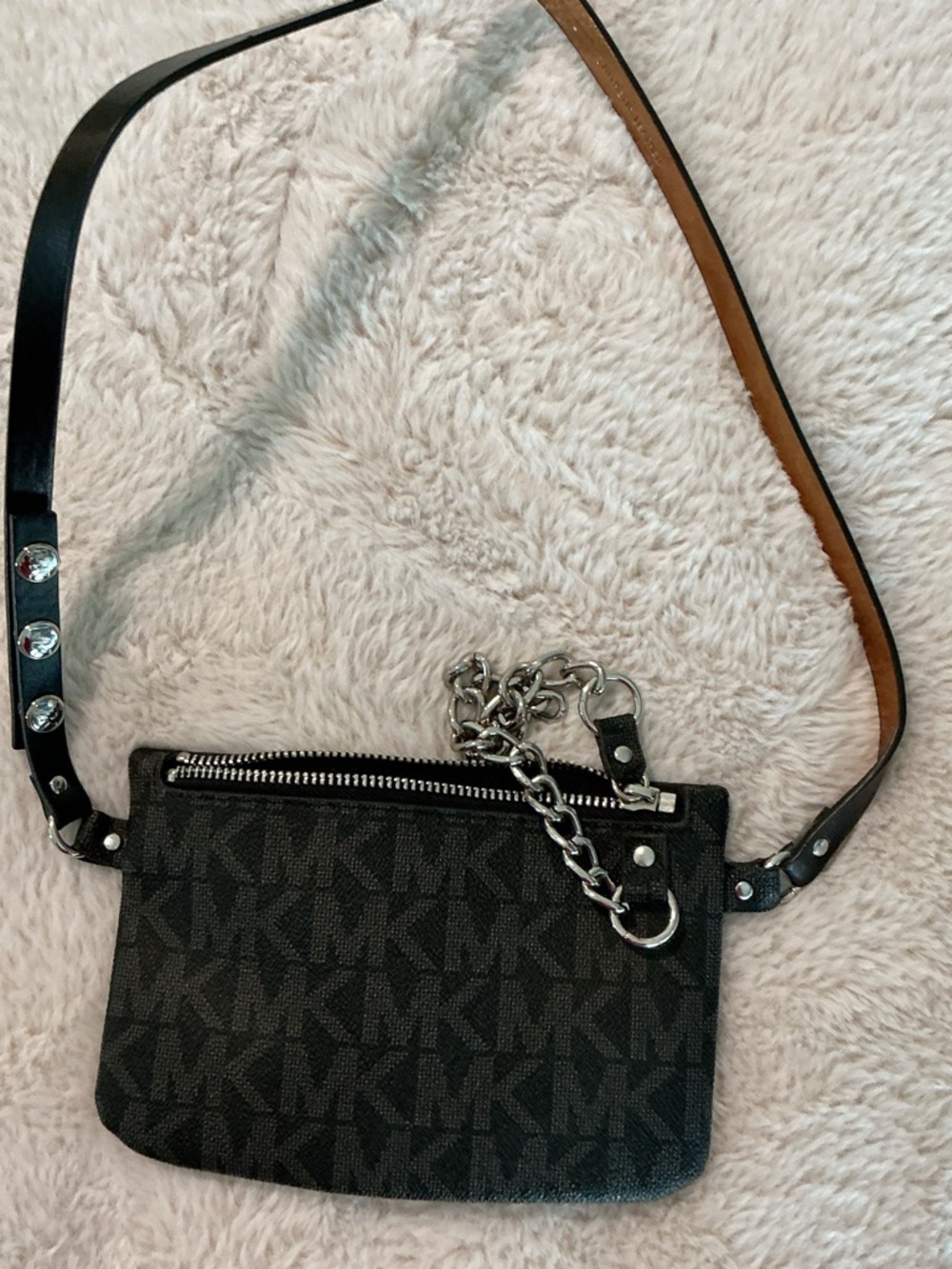 Michael Kors Black MK Monogram Belt Bag with Chain Detail